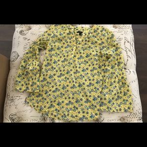 Talbots Yellow & Blue Print Cotton Blouse Sz S